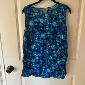 Catherines 0x Blue Floral Tank Top